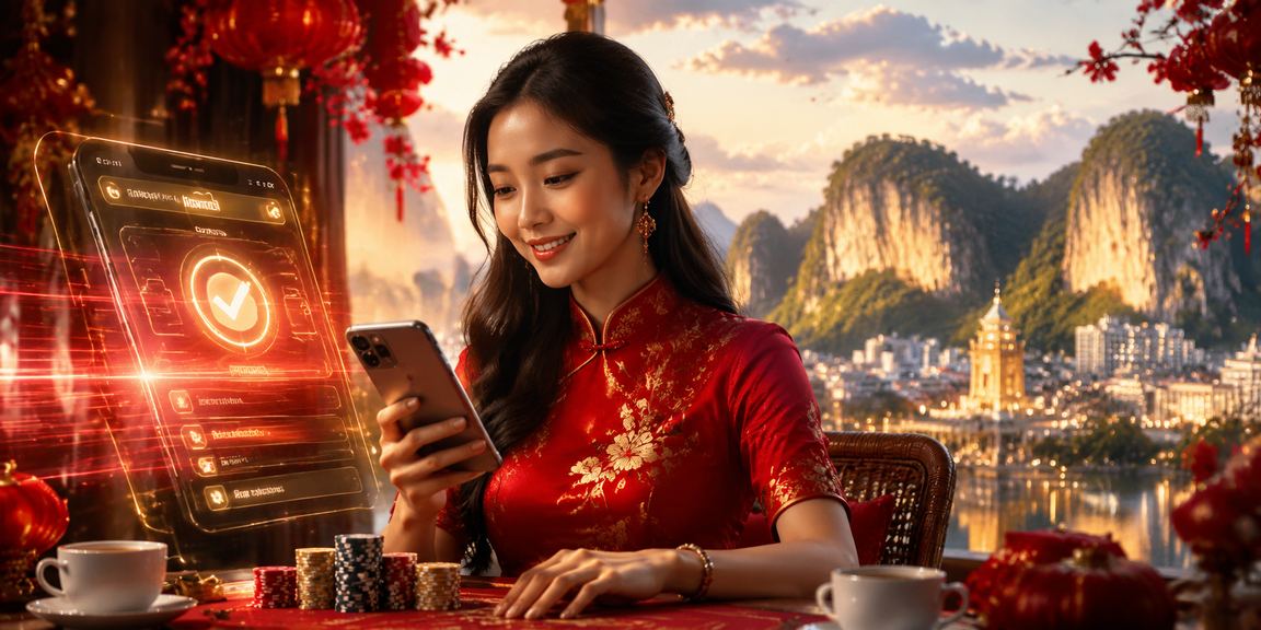 Pengguna mengakses kasino dalam talian melalui telefon mudah alih di Ipoh Malaysia